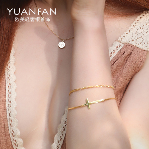 New light luxury accessories s925 sterling silver jewelry fashion trend versatile gold bracelet women cross-border direct sales