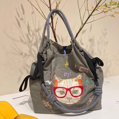 Japanese homemade ball chain environmentally friendly shopping bag nylon cloth embroidered handbag canvas bag nylon shopping bag