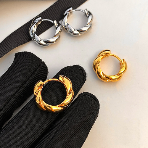 European and American gold twist earbuds for women light luxury niche design circle earrings real gold electroplating high-end earrings wholesale
