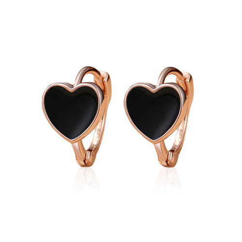 Chinese Valentine's Day gift black love ear button for women S925 silver Korean version sweet and cool heart-shaped earrings for women high-end earrings