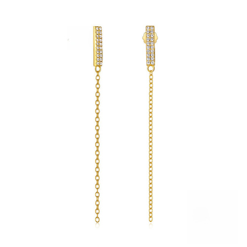 S925 sterling silver temperament fairy tassel diamond-inlaid chain earrings earrings Japanese and Korean elegant high-end women's earrings