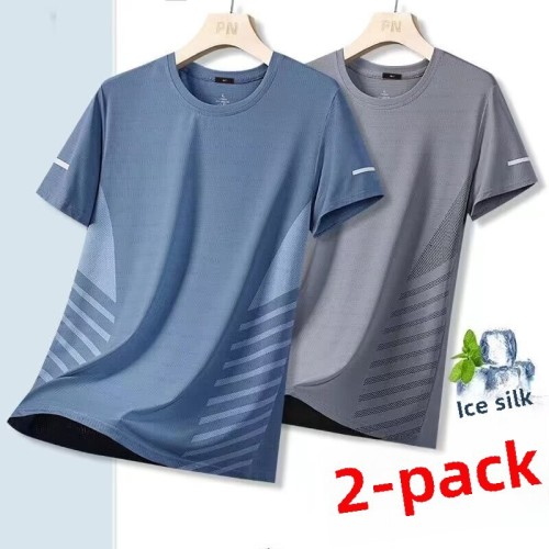 Ice silk short-sleeved T-shirt for men's summer thin quick-drying mesh sports fitness half-sleeved top casual stretch T-summer suit