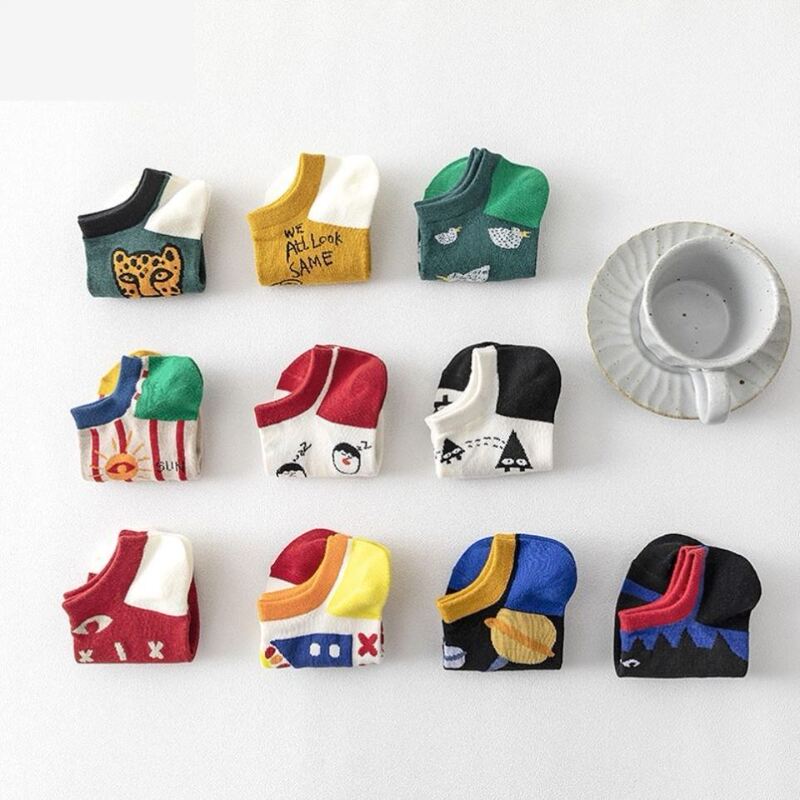 Socks men's pattern trendy versatile short socks pure cotton anti-odor socks men's boat socks shallow mouth summer thin basketball socks