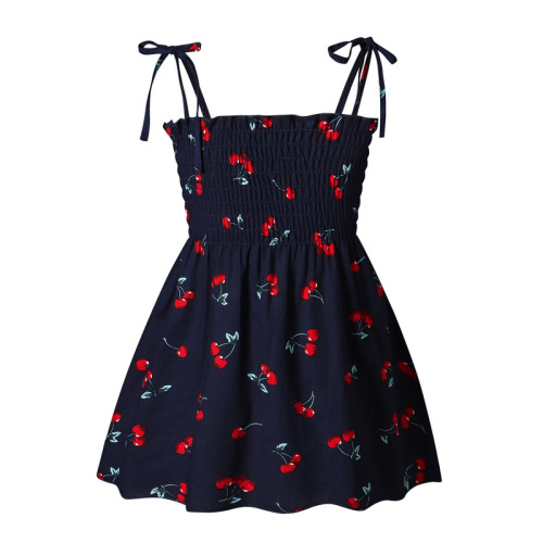 2024 Summer New Beach Children's Princess Dress Girls Solid Color Printed Cotton Suspender Skirt Baby Dress Children's Skirt