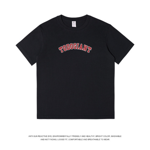 Hong Kong style casual short-sleeved men's clothing 230g heavy pure cotton letter printing men's T-shirt summer loose ins trendy