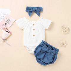 European and American children's clothing summer pit strip triangle children's halo bow shorts girls fashion suit turban