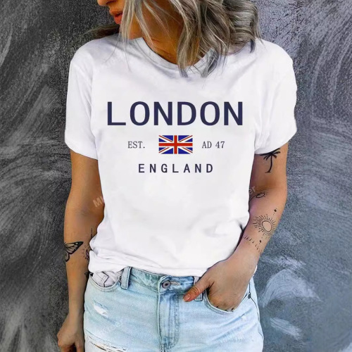 Cross-border short-sleeved European and American letter printed round neck top short-sleeved T-shirt casual and versatile