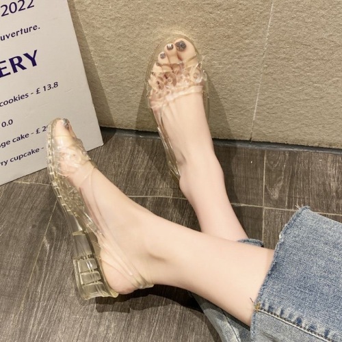 Cross-border popular transparent fish mouth sandals for women in summer anti-slip fashion crystal transparent wedge casual height-enhancing shoes