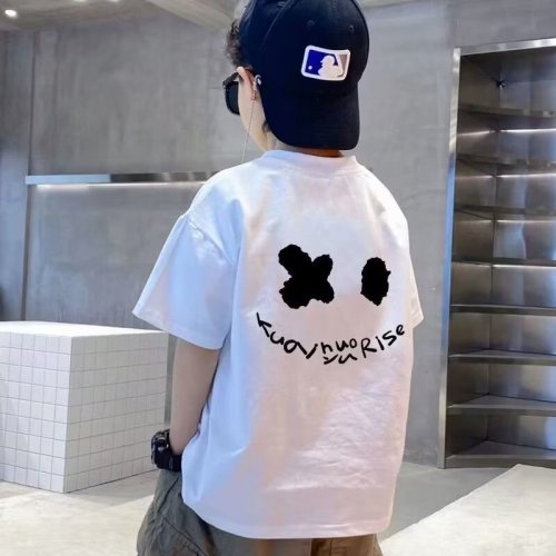 Short-sleeved printed T-shirt for boys and girls in summer mid-to-large children's Japanese cartoon 2024 new fashionable half-sleeved loose top