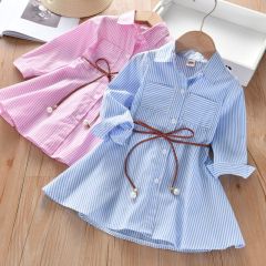 Girls' Dress Spring and Autumn 2024 New Summer Children's Shirt Skirt Baby Fashionable Skirt Korean Style Stripe Trendy