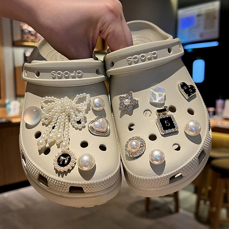 Pearl bow hole shoes accessories DIY high-end sense baroque jewelry shoes flower detachable shoe buckle cross-border batch