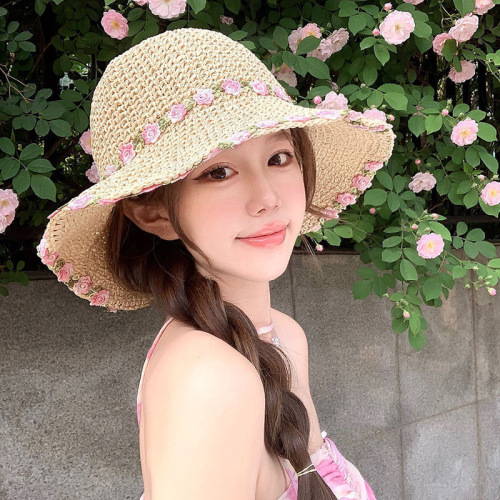 Straw-woven straw hat women's big brim summer beach vacation beach face small foldable sun protection hat