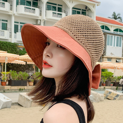 Hat Women's Summer Sun Protection Straw Hat Hollow Fashion Cool Korean Version Trendy Versatile Sun Hat Travel Fisherman Hat