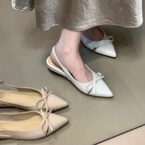 pointed bow bag sandals temperament commuter work shoes thick heel elegant buckle single shoes for women