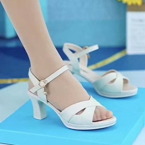 Women's soft leather summer new versatile non-slip women's mid-heel fashion fish mouth mother one-button sandals