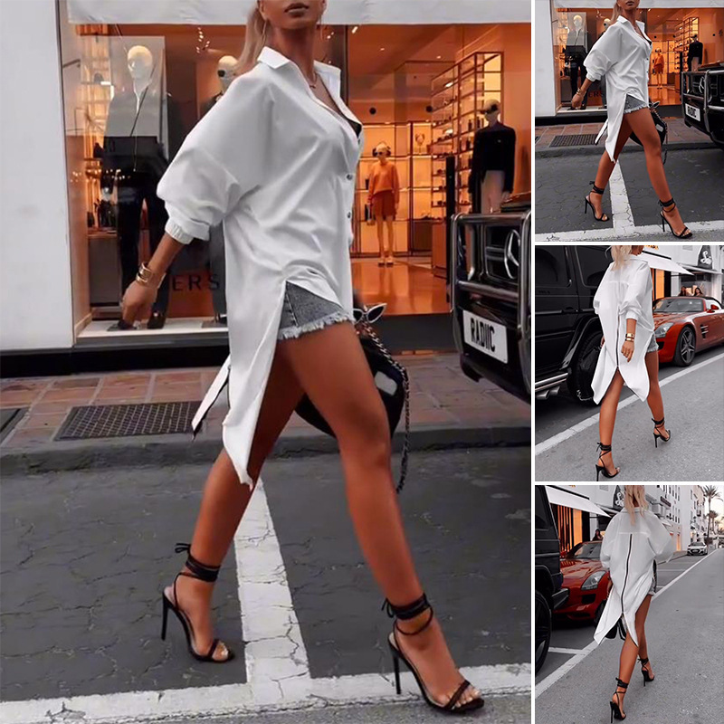 2024 summer new Amazon cross-border European and American solid color fashionable versatile long-sleeved casual design top for women