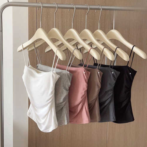 Korean versatile bra thin shoulder small suspender new style chest pad integrated strap slim fit pleated bottom vest for women