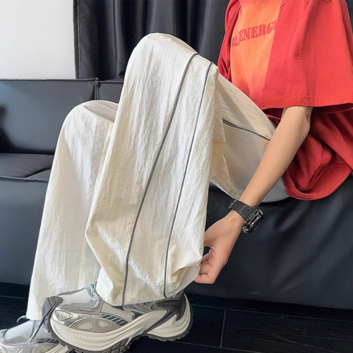White Jiming Line Quick-Drying Pants Men's Summer Thin Brand Sports Wide Legs American Straight Loose Casual Pants