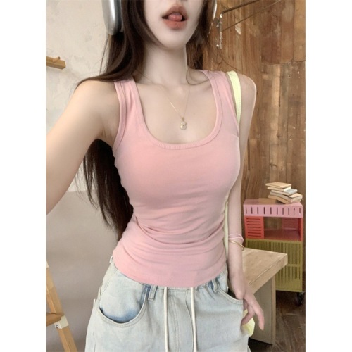 Pure pink suspender for women in summer niche wear sports I-shaped vest slim white beautiful back short top
