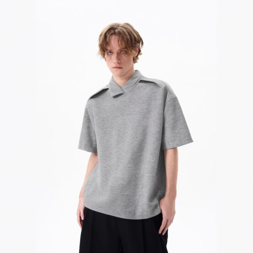 Irregular lapel design POLO shirt cleanfit short-sleeved men's summer light mature style slim and versatile commuter T-shirt