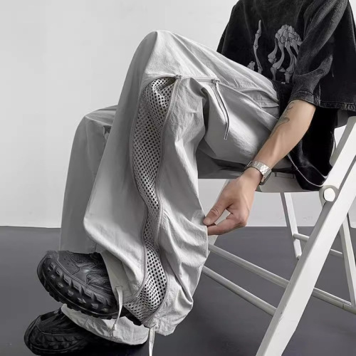 Side zipper mesh breathable paratrooper trousers men's summer thin American nylon quick-drying work pants men's wide legs