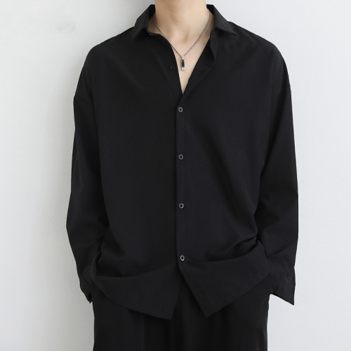 Loose ice silk drooping black shirt men's long-sleeved spring and autumn handsome dk men's casual base men's white shirt