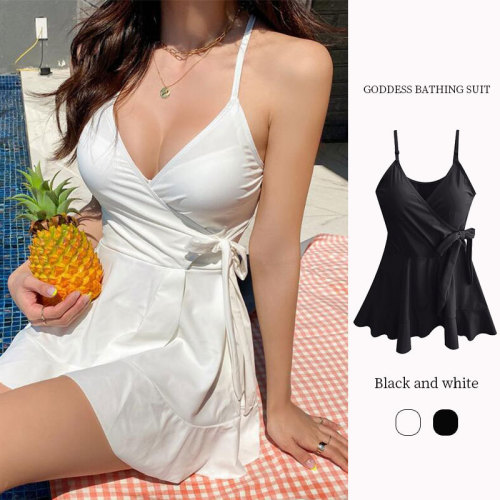 Cross-border swimsuit women's new sexy skirt style one-piece student conservatively looks slim and covers belly ins gathering hot spring