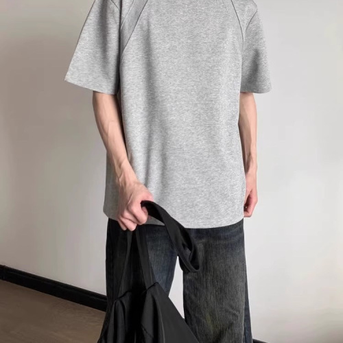 Summer heavy space cotton solid color short-sleeved T-shirt for men and women Korean style cleanfit loose round neck half-sleeved T-shirt