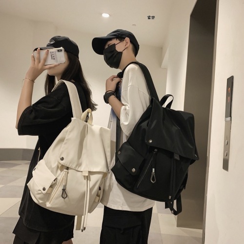 Ins Hong Kong style schoolbag for women Korean style Japanese high school college students backpack junior high school students versatile flip drawstring backpack