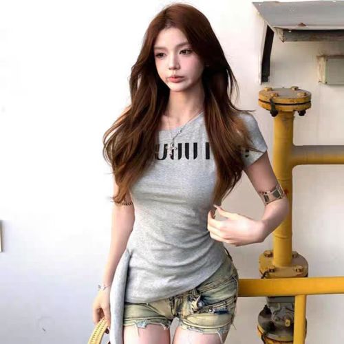 【】 40 pieces 1*1 fine cotton 210 grams sexy off-shoulder short-sleeved T-shirt with tie belt slimming skinny top 
