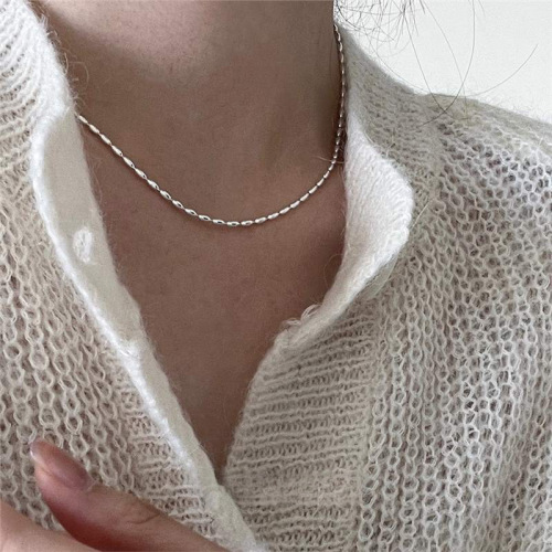 Minimalist style 925 sterling silver necklace for women, shiny simple and versatile Xiaomi beads, fashionable and personalized Korean Fansen collarbone chain