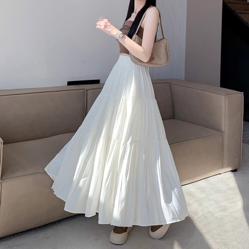 Cake skirt and women's new summer temperament high waist slim pear-shaped body A-line large white long skirt
