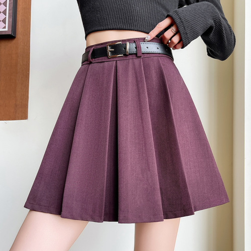 Women's 2025 Spring and Summer New Belt High Waist Pleated Skirt Slim Box Skirt A-line Small Large Size Skirt