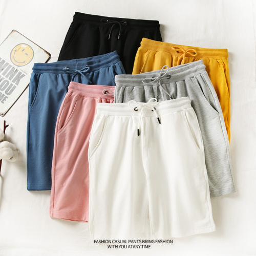 Summer pure cotton loose casual three-quarter pants sports shorts for men and women, simple and versatile, customizable candy-colored beach pants