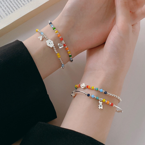 925 sterling silver rainbow bracelet for women summer smiley love bear cloud ins niche design  new trend