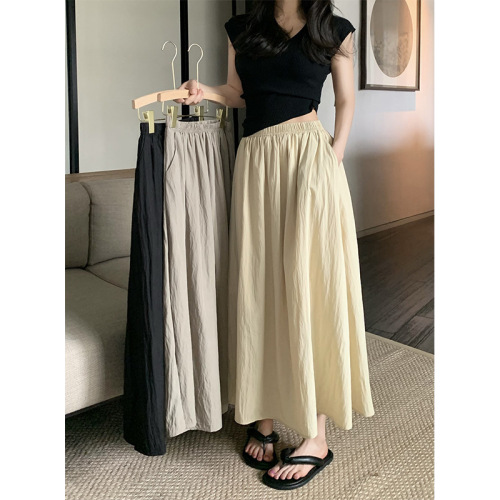 pleated mid-length skirt for women in summer new retro high waist slim elastic waist A-line skirt umbrella skirt