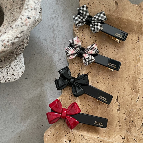 Korean texture Alec gold label bow hair clip college style girl side bang clip duckbill clip new