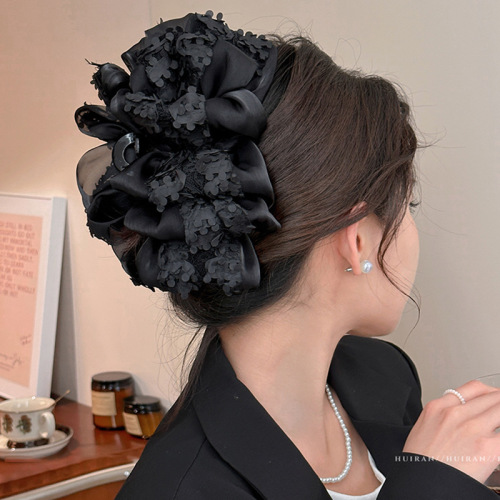 High-end multi-layer bow large-sized grabbing hair accessories temperament hair clip women's back head new shark chuck headgear