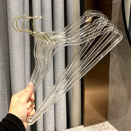 Golden Powder Ins Xiaohongshu Style Transparent Clothes Rack Household Hanger Invisible Transparent Golden Powder Anti-Slip Clothes Rack Clothes Stand Hanger