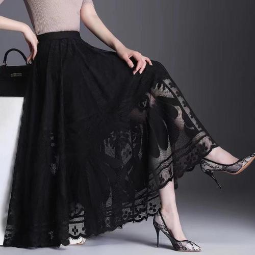 Lace long skirt and skirt for women in spring 2025 new A-line skirt high-waisted slim big hem skirt covering hips pleated skirt