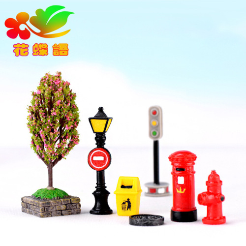 Directional sign, street lamp, mailbox, fire hydrant, trash can, flower bed, traffic cone, street view, handicrafts, resin gift, decorative item