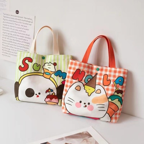 Canvas lunch box bag bento handbag cute student handbag school bag for work and study popular online gift small tote bag