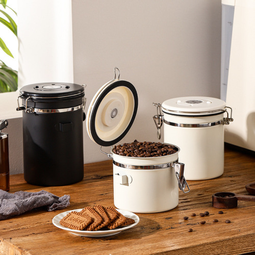Coffee beans and coffee powder dry goods sealed jars 304 stainless steel exhaust valve sealed storage jars fresh-keeping jars cross-border