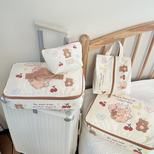 Cartoon Bear Storage Bag 2025 New Travel Clothing Packaging Bag Four-Piece Set Luggage Clothing Packaging Bag