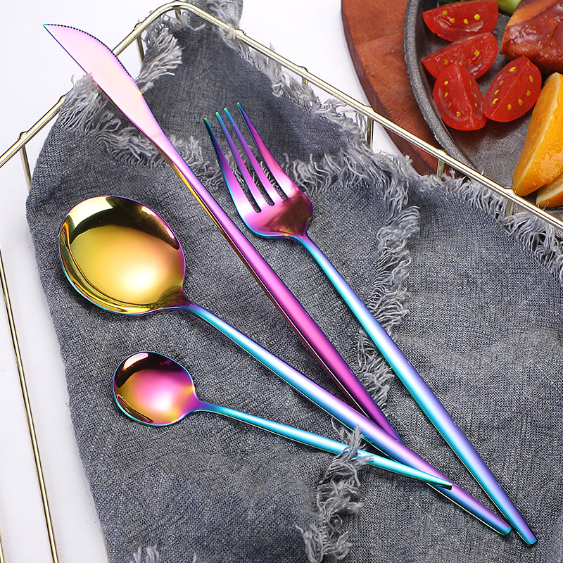 Stainless steel knife, fork and spoon set Amazon tableware golden steak knife and fork cross-border Portuguese knife, fork and spoon four-piece set