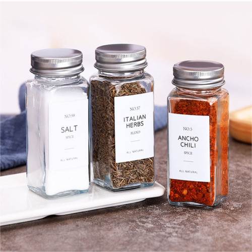 Hot selling cross-border black round spice can label Kitchen storage glass bottle jar English waterproof seasoning label