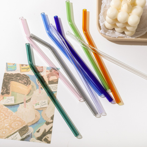 Manufacturer's new creative Japanese glass straw juice milk drink milk tea colored glass straight tube bent pipe straw