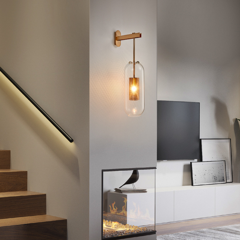 New Chinese style fashionable bedside glass lamp designer hotel villa club corridor lamp study fishing wall lamp