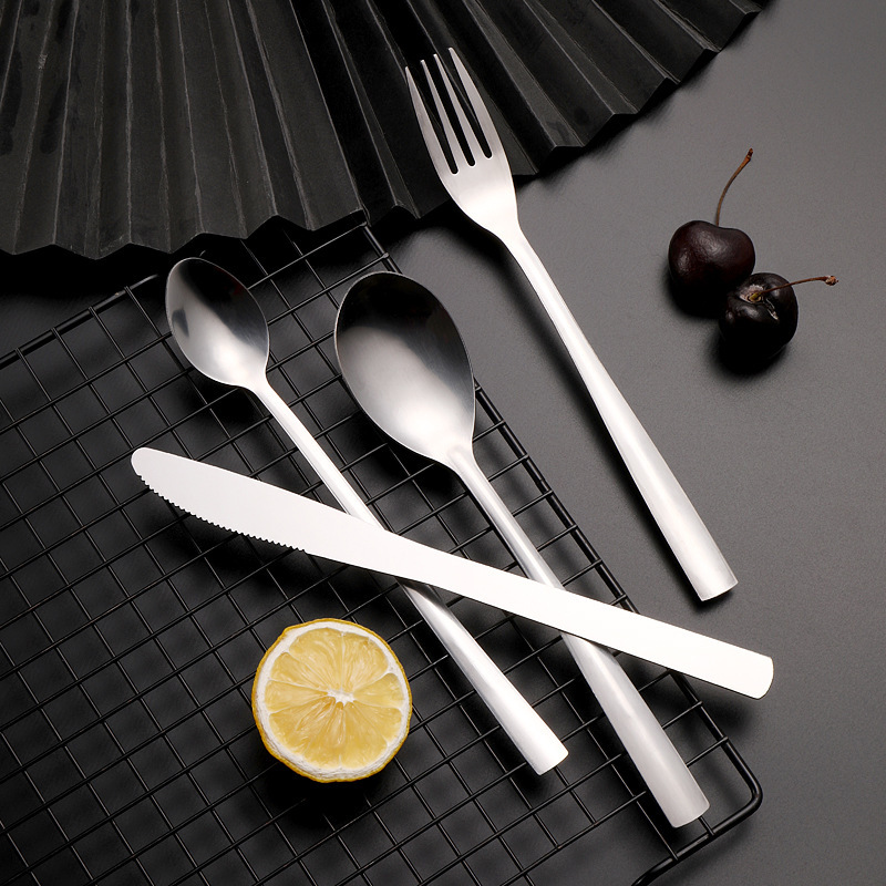 Factory-Brand Hotel Stainless Steel Tableware Set Creative Flat Handle Ice Spoon Western Steak Stainless Steel Knife Fork Spoon