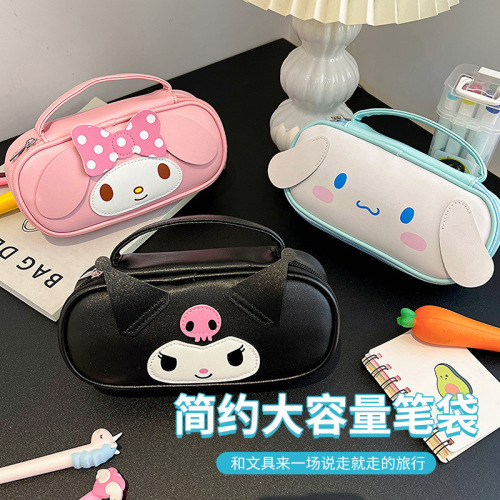 New Sanrio Kulomi Melody Large Capacity Portable PU Leather Pencil Box Student Cartoon Storage Pencil Bag